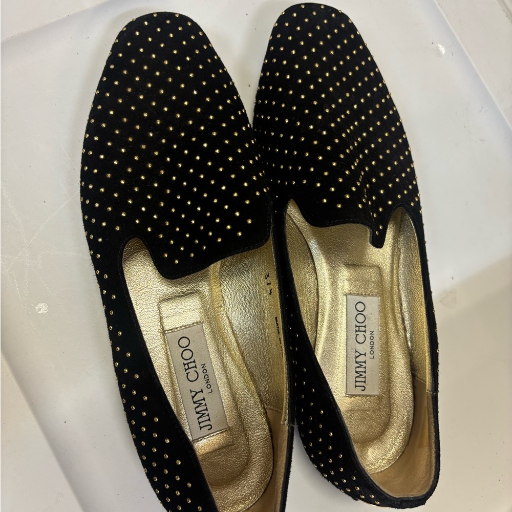 Jimmy Choo Black Flats with Gold Accents